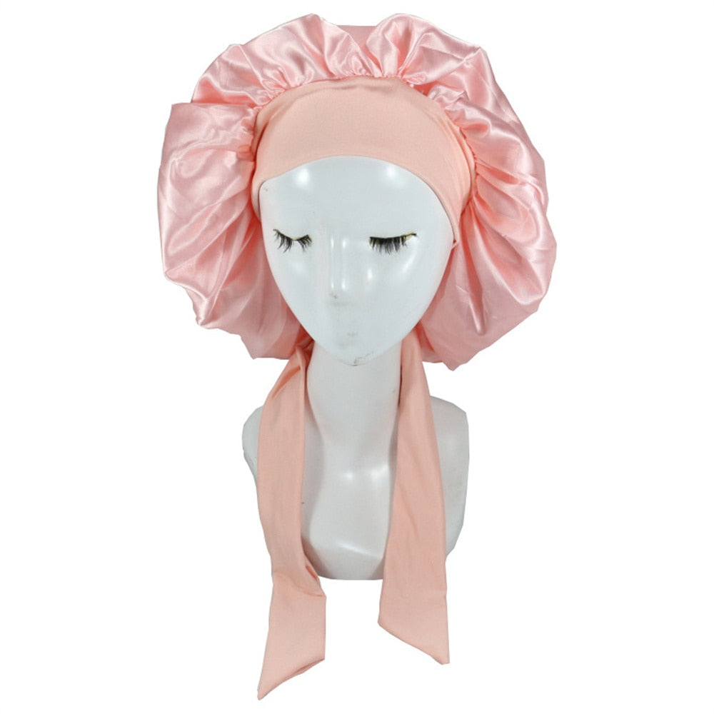 Bonnet de nuit en satin avec bande à nouer