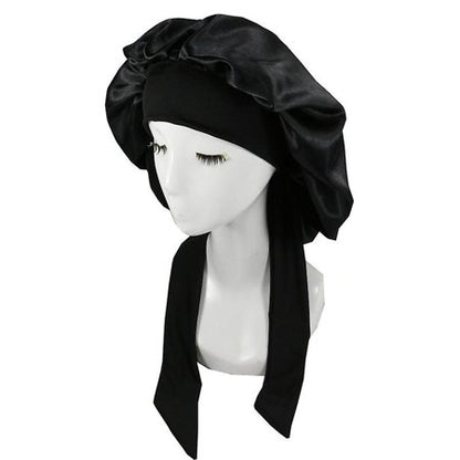 Bonnet de nuit en satin avec bande à nouer